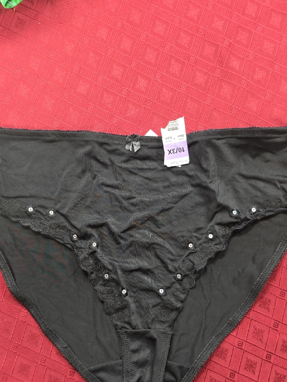 Delta Burke Black Embellished Lace Bikini Panties